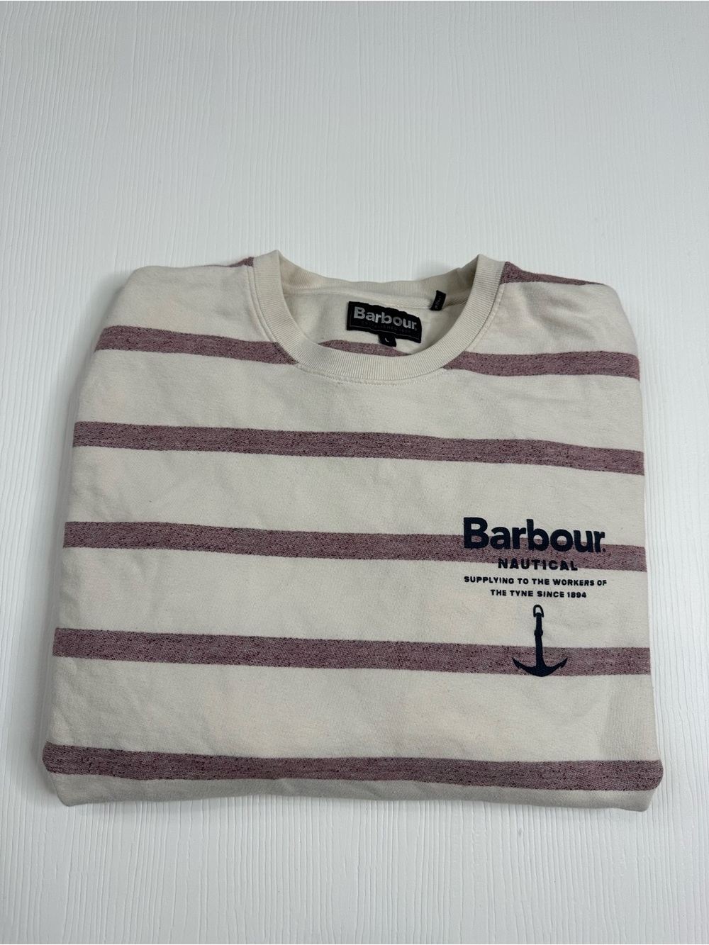 Barbour Cream Crewneck with Mauve Stripes